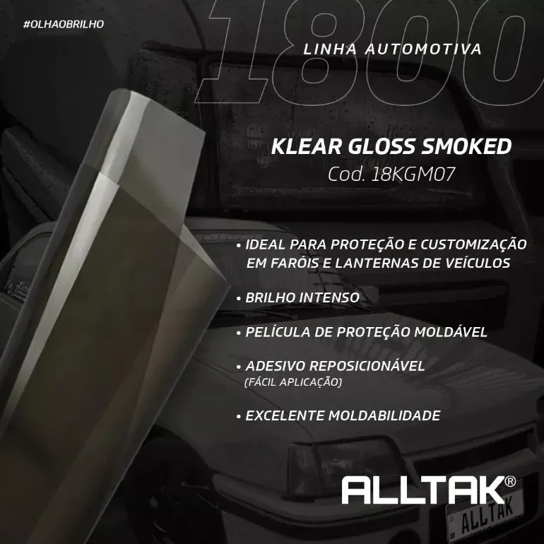 Película Fume Farol Claro Lanterna Vinil Adesivo Alltak 46cm x 1m Comprimento - Envelopamento Automotivo Carro Moto