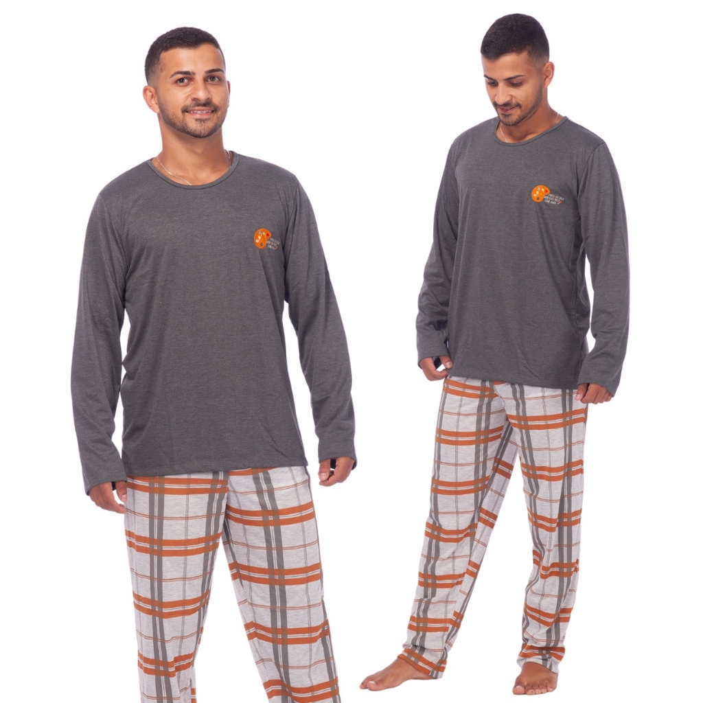 Pijama Longo Masculino Frio Blusa e Calça Comprida Inverno Xadrex