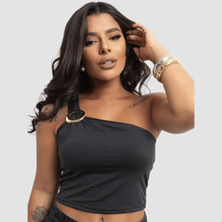 Blusa Feminina Um Ombro Argola Assimetrica Prateada Suplex Elegante Mula Manca em Oferta na Shopee