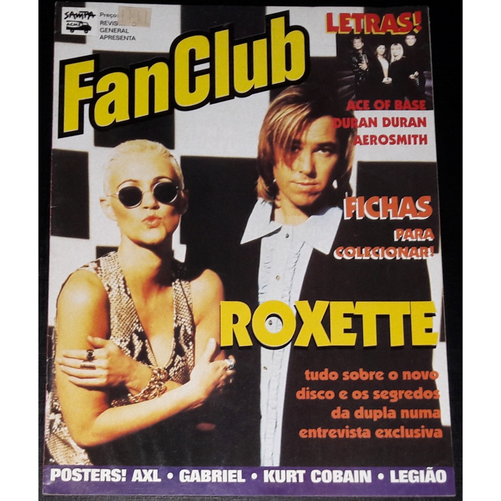 Revista Fan Club 1994 Roxette Duran Duran Ace of Base U2 Nirvana Guns n' Roses Legião Urbana Música Anos 80 e 90 Rara