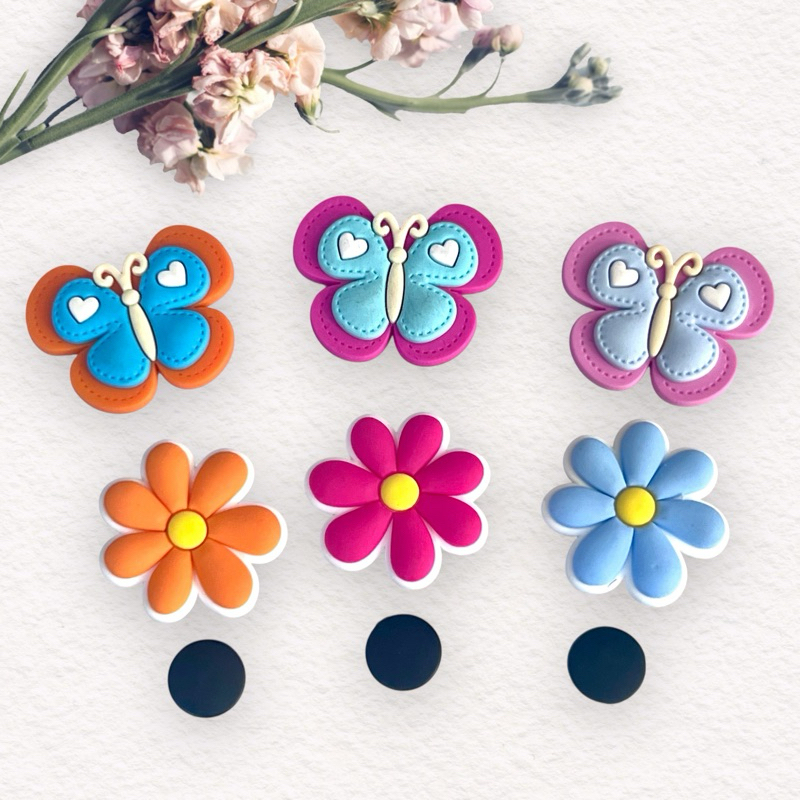 Kit 6  peças Borboletas Bótons/Pins para Personalizar Babuches Acessórios Diversos Adulto e Infantil