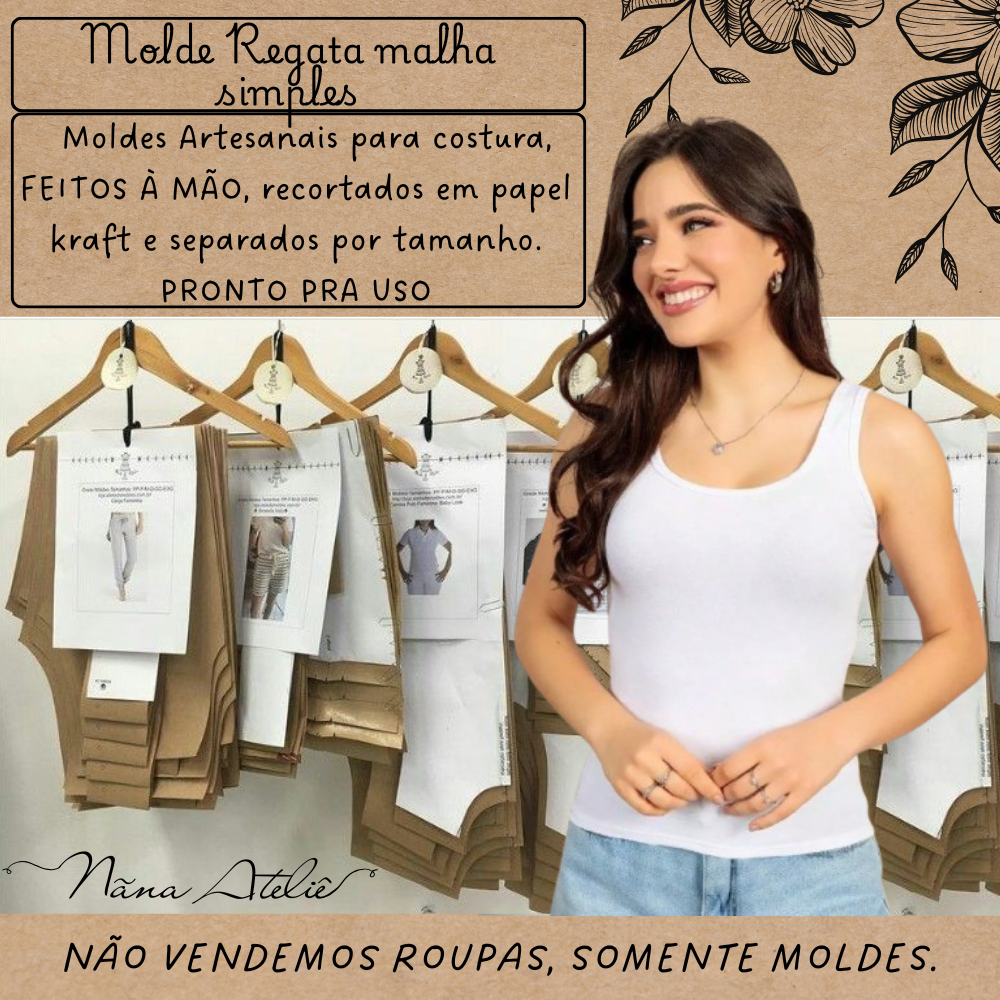 MOLDE de Roupas para Costura REGATA MALHA SIMPLES em Papel Kraft, PRONTO PRA USAR