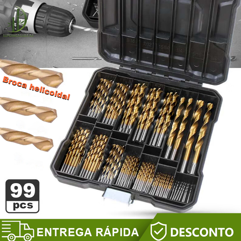 Jogo de brocas 99 unidades titânio Forte e durável para liga de alumínio, cobre, , plástico madeira