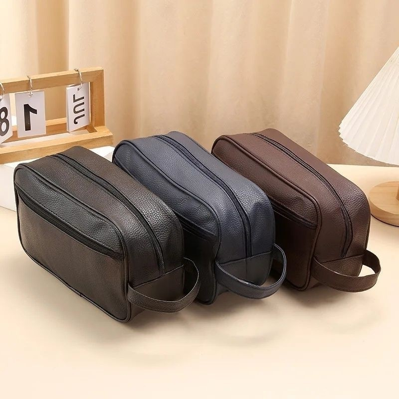 Necessaire Bolsa de Mão Couro Sintético Bag Multiuso 2 Divisorias Unissex em Oferta na Shopee