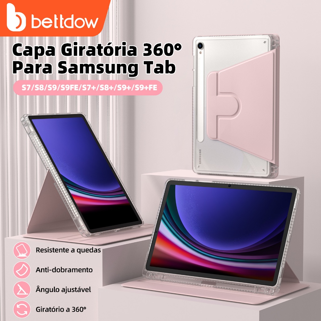 BETTDOW Samsung Tablet Protective Case Compatible for S7/S8/S9/S9FE/+FE 360-degree Rotatable Screen Humanized Designs em Oferta na Shopee