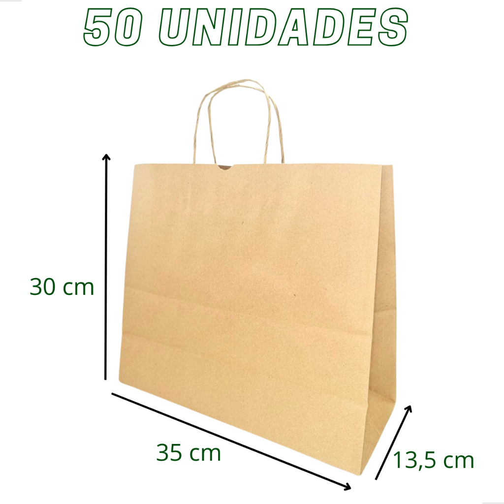 Sacola Papel Kraft Pardo G Horizontal 35x30x13,5 Cm (50 Un) em Oferta na Shopee