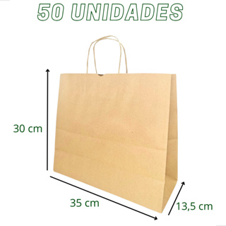 Sacola Papel Kraft Pardo G Horizontal 35x30x13,5 Cm (50 Un) em Oferta na Shopee