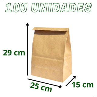 Saco Delivery Papel Kraft Pardo 25x15x29 cm (100 Unidades) em Oferta na Shopee