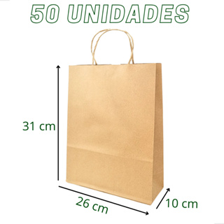 Sacola Kraft Papel Pardo 26x31x10 cm (50 un) em Oferta na Shopee