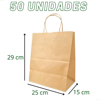 Sacola Papel Kraft Delivery Com Alça 25x15x29 Cm (50 Un) em Oferta na Shopee
