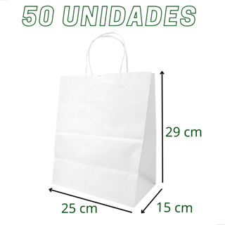 Sacola Papel Kraft Delivery Branca Com Alça 25x15x29 Cm (50 Un) em Oferta na Shopee