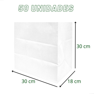 Saco Kraft Papel Delivery Branco G 30x30x18 cm (50 Unidades) em Oferta na Shopee