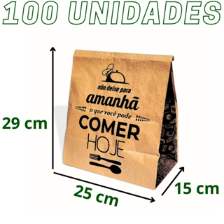 Saco Delivery Papel Kraft Estampado Pardo 25x15x29 cm (100 Unidades) em Oferta na Shopee