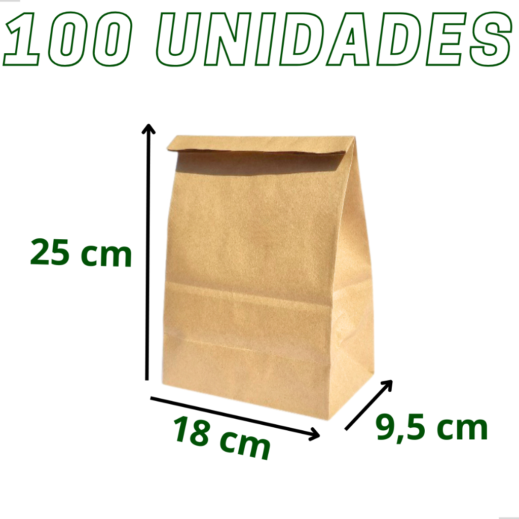 Saco Delivery Papel Kraft Pardo Pp 18x9,5x25 cm (100 Unidades) em Oferta na Shopee