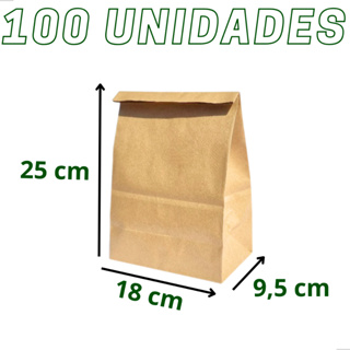Saco Delivery Papel Kraft Pardo Pp 18x9,5x25 cm (100 Unidades) em Oferta na Shopee