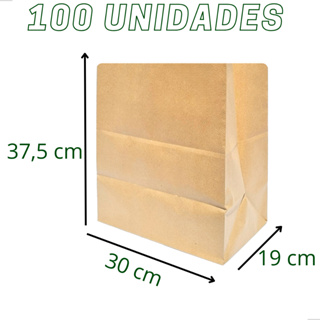 Saco Kraft Papel Delivery Grande GG 30x37,5x19 cm (100 Unidades) em Oferta na Shopee