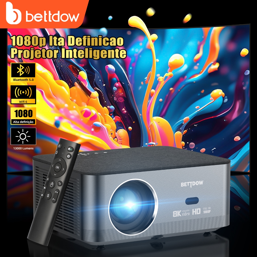 BETTDOW Full HD 1080P Projetor 4K 8K 700ANSI 13000Lumens Android WiFi LED Projetor de filme de vídeo LED Home Theater