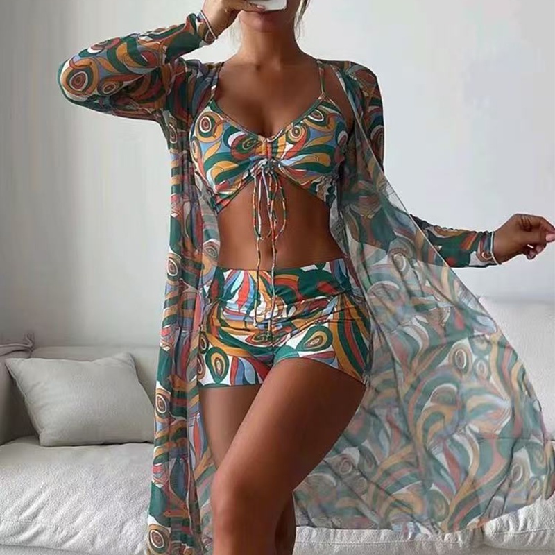 Conjuntos De Biquíni Com Padrão Tropical Com Cadarço E Franzido Para Mulheres em Oferta na Shopee