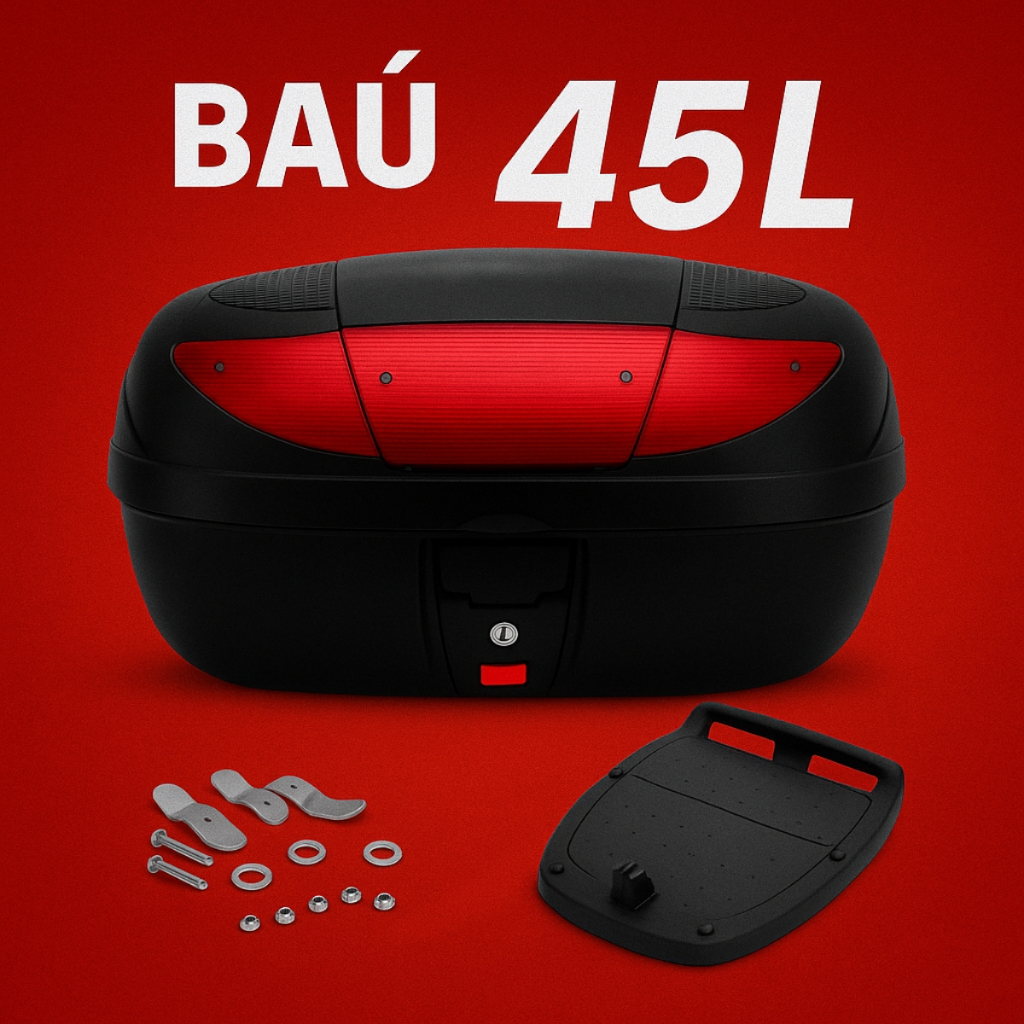 Baú Bauleto 45 Litros Pro Tork + Kit Fixação Completo Smart Box Pro Tork