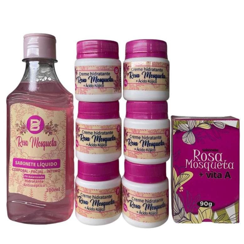 Kit Rosa Mosqueta Tira Manchas Creme Hidratante, Sabonete em Barra e Líquido Baruc Cosméticos