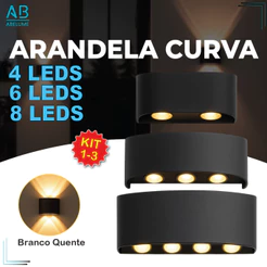 Luminária Arandela Led Meia Lua Curva Parede Luz Quente 4/6/8 LEDS Estrutura Preta