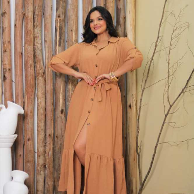 Vestido Chermise Estiloso Longo Tecido Duna Com  Cinto E  Botões Moda Evangélica Feminino Moda verão em Oferta na Shopee