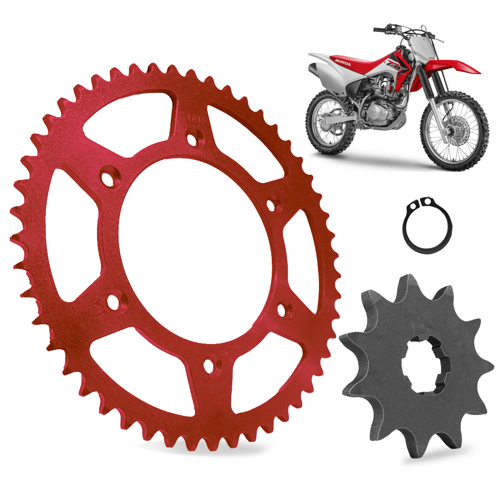 Kit Coroa e Pinhão CRF230  Coroa 50 Dentes e Pinhão 11 Dentes   Aço 1045 Coroa Na cor Vermelha