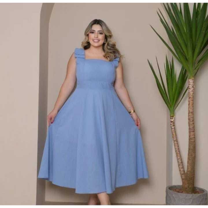 Vestido Midi Laço Feminino Godê Tecido Linho