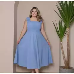 Vestido Midi Laço Feminino Godê Tecido Linho