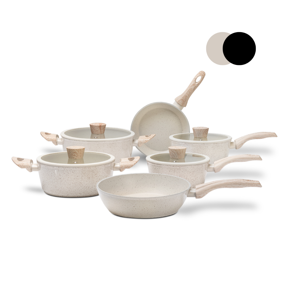Jogo de Panelas 6 Peças Brinox Antiaderente Ceramic Life Sirius Vanilla e Preto - Com Indu...