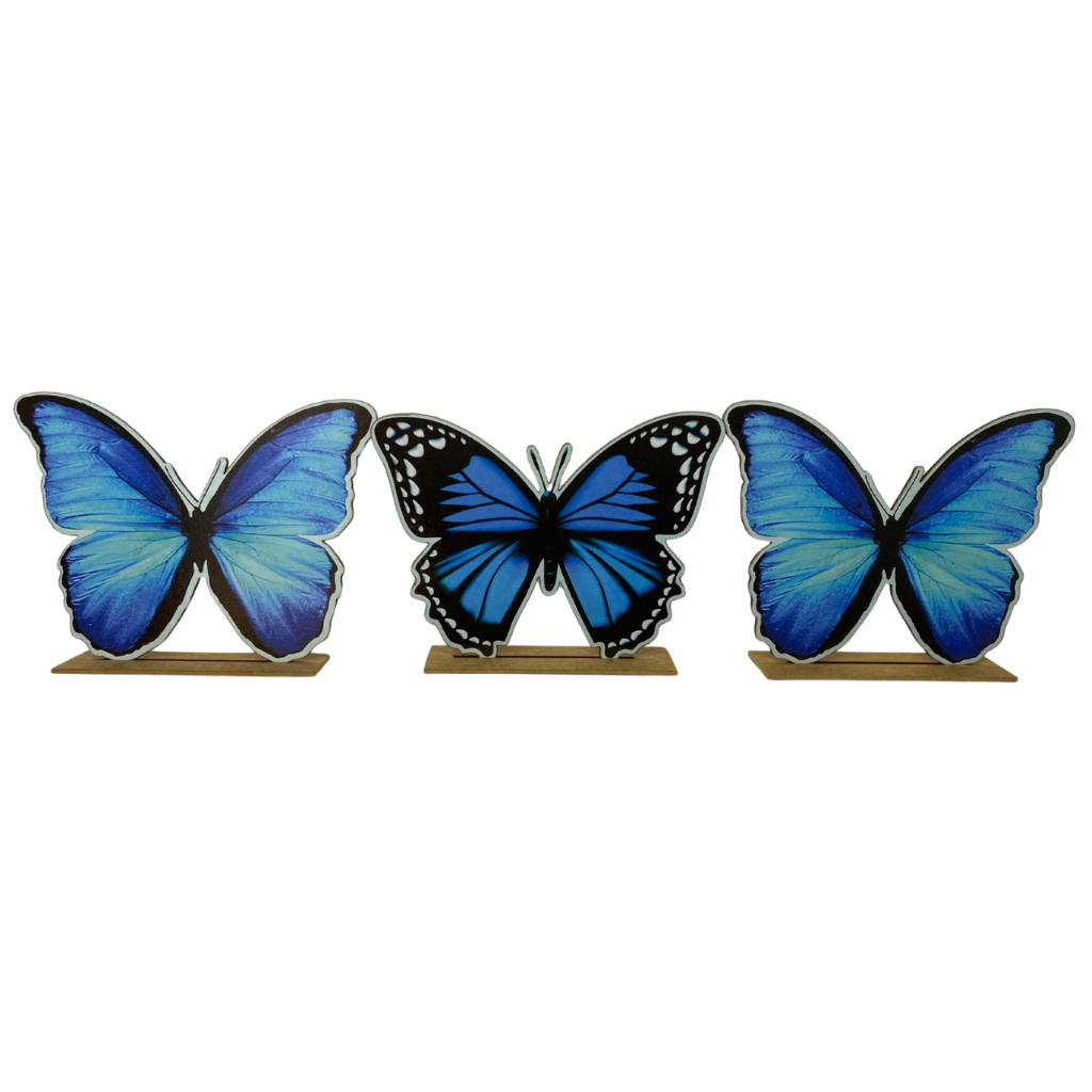 Kit Display de Mesa 6 Pçs Para Festa Borboletas Azul MDF