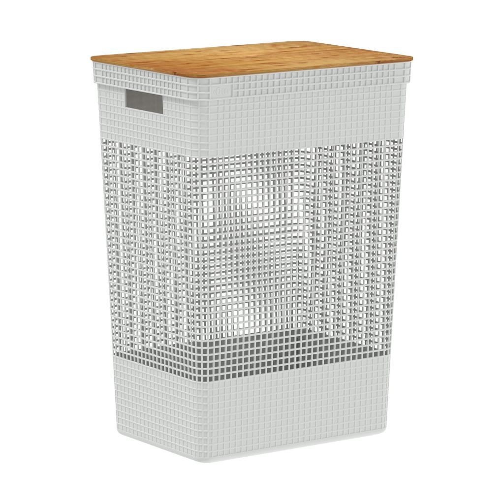 Cesto de roupas Ou 49L com tampa de bambu Linha Grid