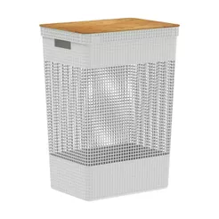Cesto de roupas Ou 49L com tampa de bambu Linha Grid