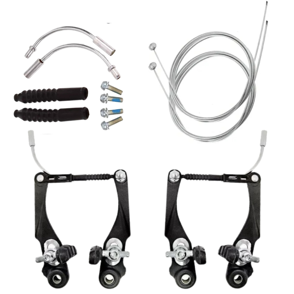 Kit Par De Freio V-Brake Nylon Dianteiro Traseiro Cor Preta C Cabos De Aço Tipo Logan