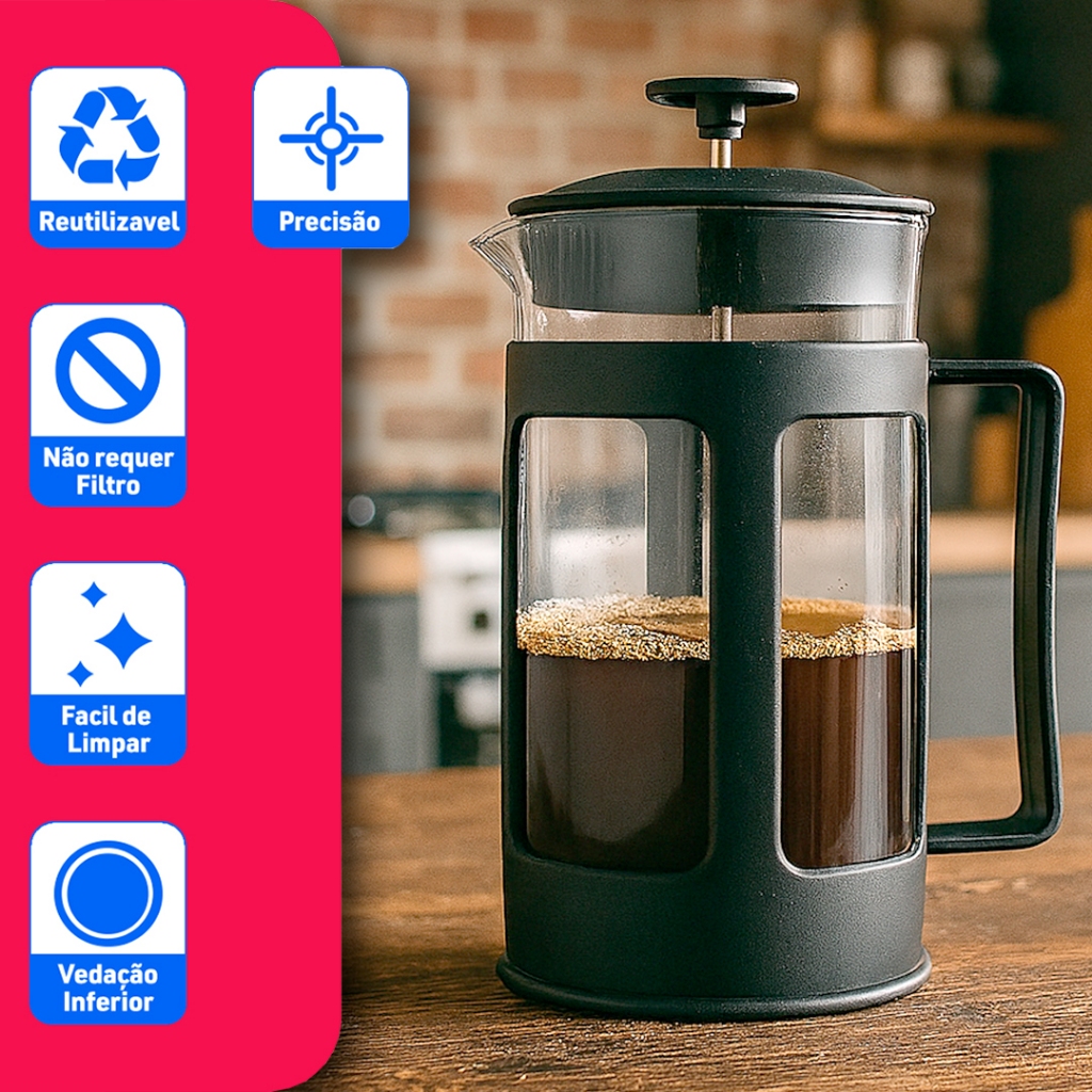 Imagem Cafeteira Francesa Cremeira 350ml Inox Leite Café Chá - Bhz Store