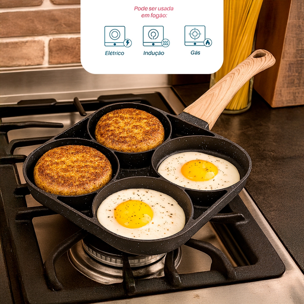 Frigideira Antiaderente Indução Chapa 4 Em 1 Ovo Hambúrguer