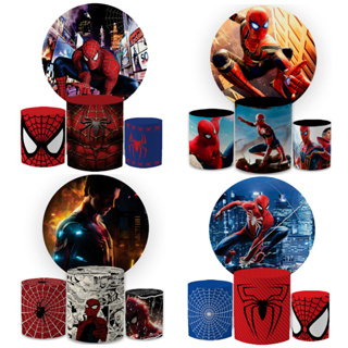 Kit Decorativo Painel Redondo C/ Elástico + Trio Capa Cilindro Veste Fácil Homem Aranhe Azul em Oferta na Shopee