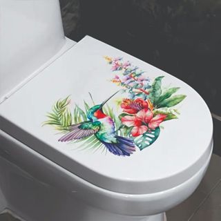 Autocolantes de Parede com Flores Pintadas e Borboletas para Embelezamento de Banheiro beija flor em Oferta na Shopee