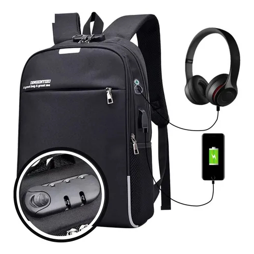 Mochila de Notebook com Senha Antifurto 3 Divisórias Bolsa Reforçada Saida USB Faculdade