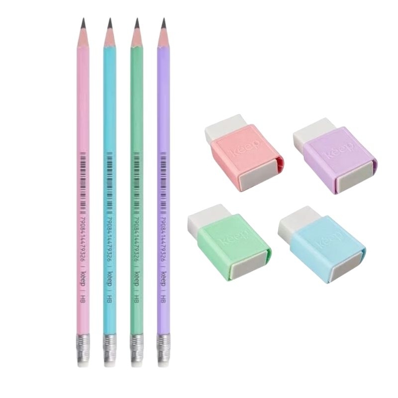 2 Lápis cor Pastel + Borracha Keep/Preto Grafite HB/Rosa/Azul/Lilás/Verde/Escritório/Material escolar/Caderno/Estojo em Oferta na Shopee