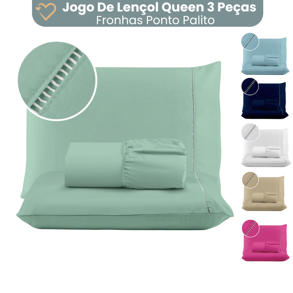 Jogo de Lençol Cama Queen 03 Peças 400 Fios Micropercal Ponto Palito