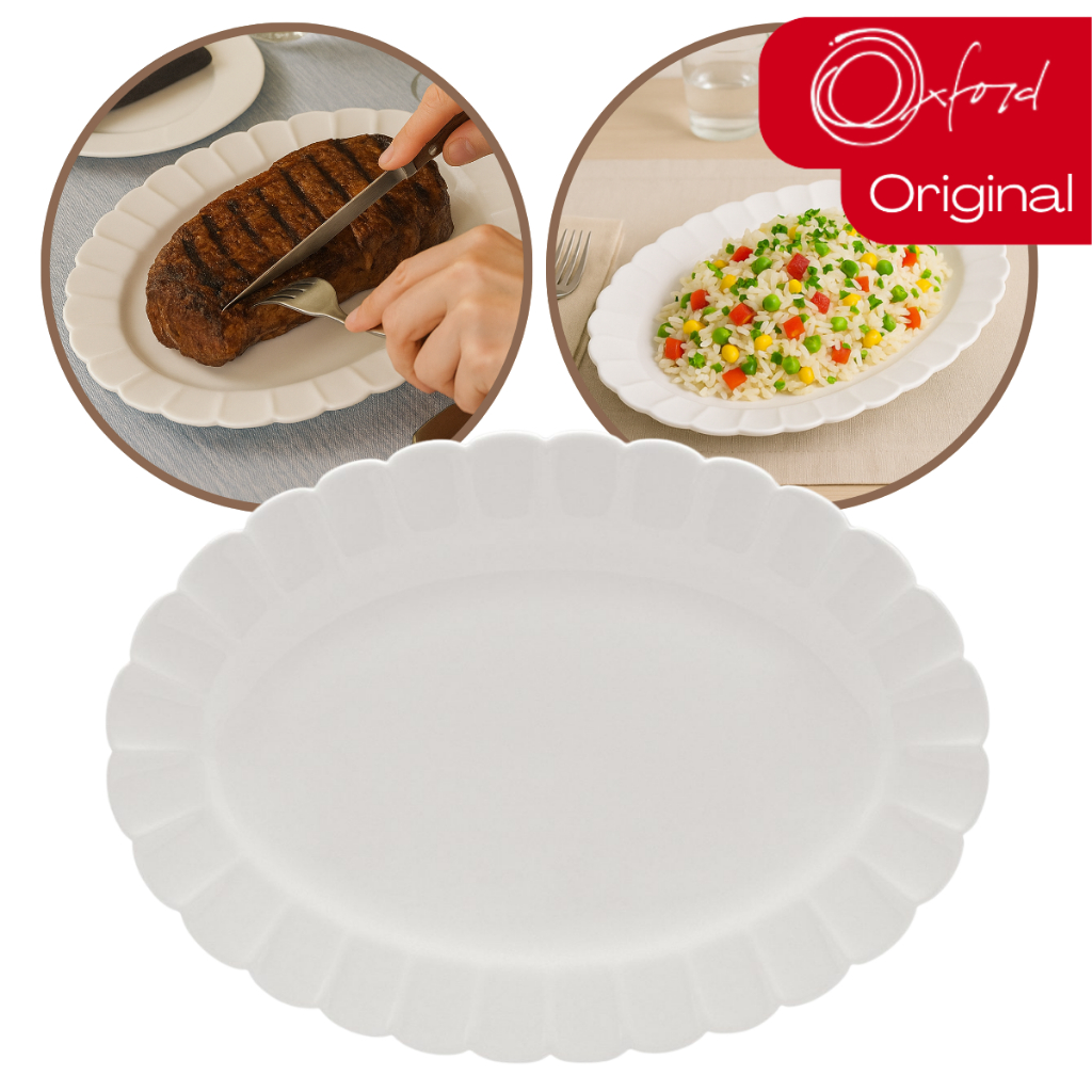 Travessa Grande Em Porcelana Rasa Oval Flora Camelia Branco Off White Oxford