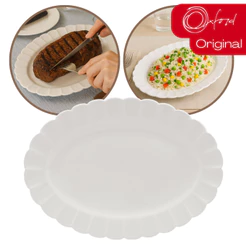 Travessa Grande Em Porcelana Rasa Oval Flora Camelia Branco Off White Oxford
