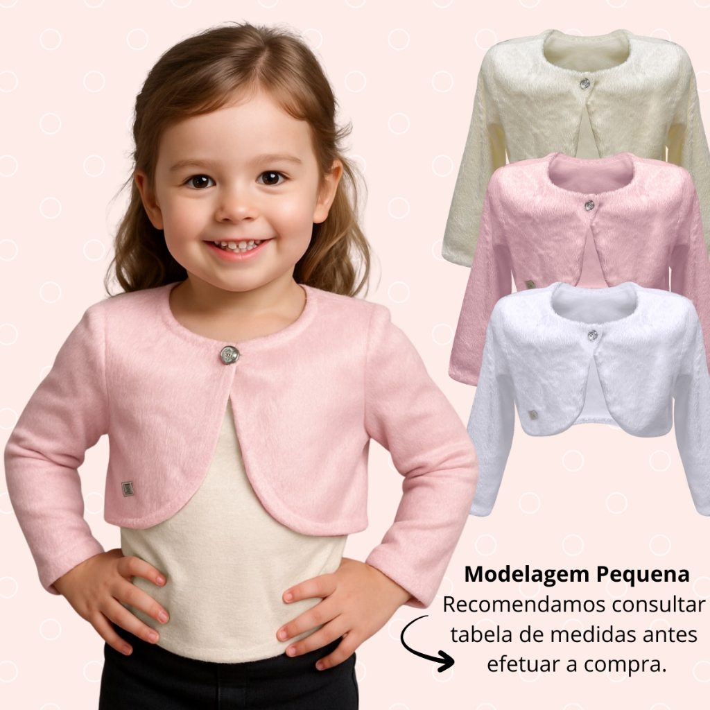 Bolero Infantil Casaco Casaquinho de Pelo Plush Inverno Branco Menina Festa Casamento Aniv...