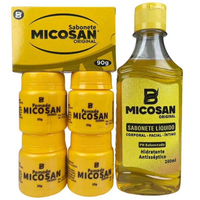 Kit Micosan Original com 4 Pomadas, 1 Sabonete Líquido e 1 Sabonete em Barra 6 Un. Baruc Cosméticos em Oferta na Shopee