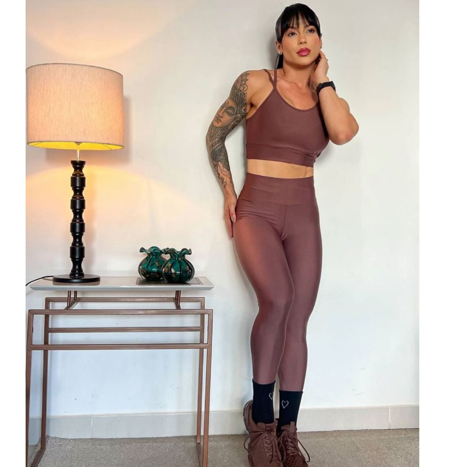 Conjunto Fitness Feminino Top Alça Calça Legging Liso Conjunto Feminino Academia Top e Legging Fitness Treino Luxo