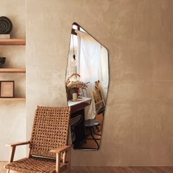 Espelho Orgânico Moai 150x50 Minimalista Decorativo Para Sala Banheiro Quarto com Moldura em Couro