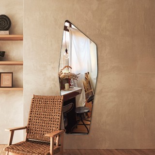 Espelho Orgânico Moai 150x50 Minimalista Decorativo Para Sala Banheiro Quarto com Moldura em Couro