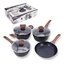 Conjunto/Jogo Panelas Antiaderente Não Gruda Indução Gás e Vitrocerâmico Conjunto 4 Peças Premium Tampa - Preto