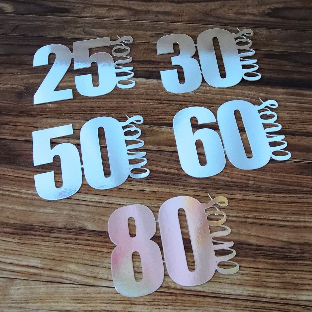 Apliques Números Duplos Lamicote Prata - Tag Aplique para Festa 25, 30, 50, 60, 80 Anos